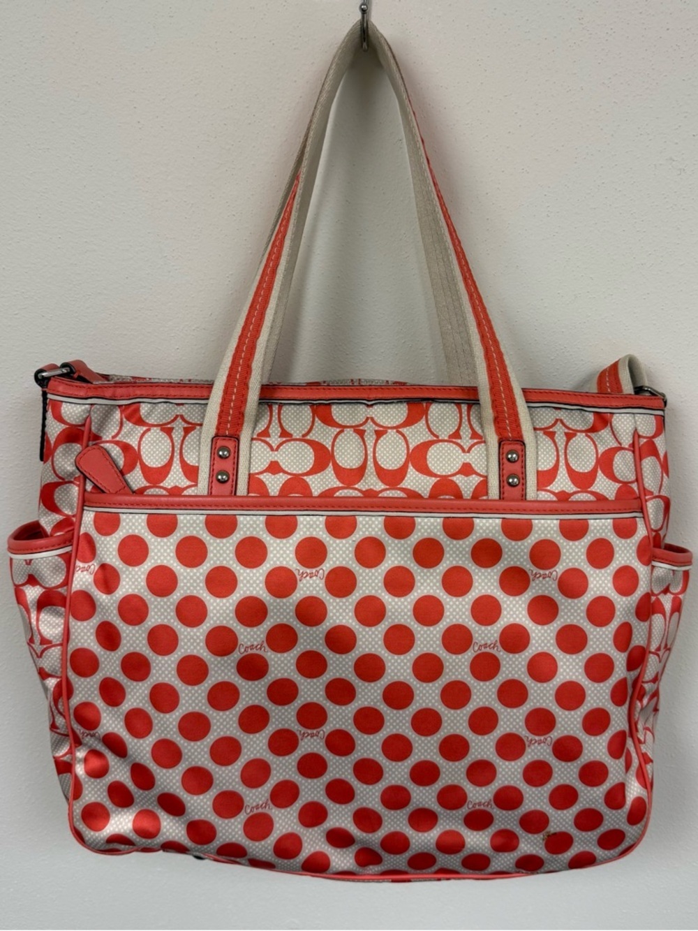COACH Peyton Dream C Polka Dot Diaper Bag Tote, White & Orange Full Set - Rare - Picture 7 of 15